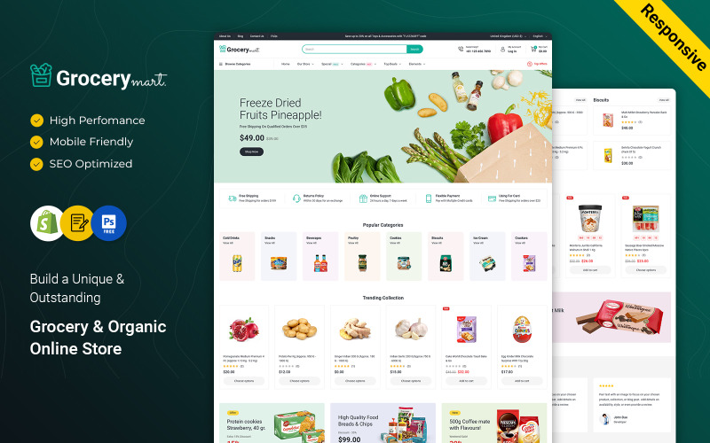 Grocery Mart — адаптивная тема Shopify для продуктовых овощей и органических продуктов