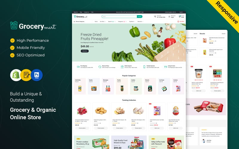 Grocery Mart – Élelmiszerbolt Zöldségek és Organic Responsive Shopify téma