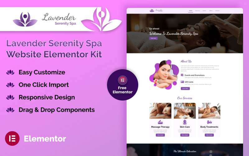 Kit de elementos del sitio web de Lavender Serenity Spa