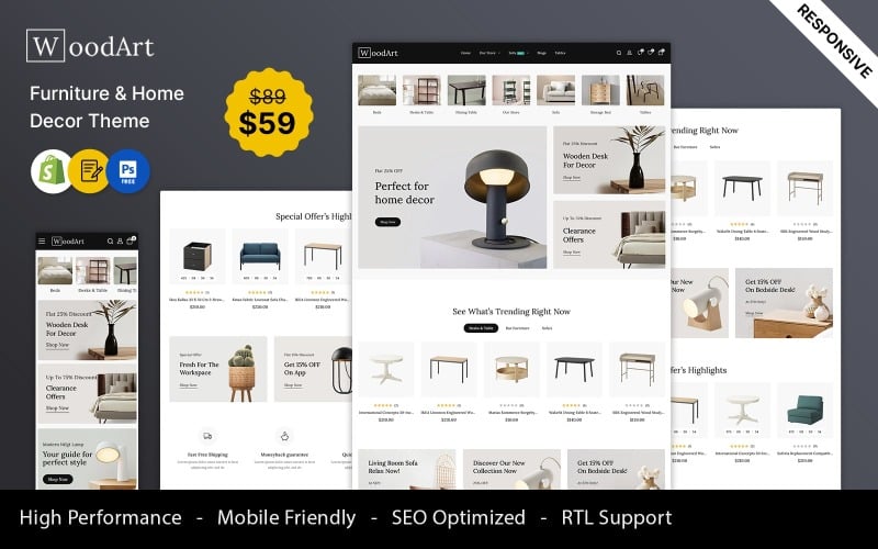 WoodArt - Tema responsivo do Shopify para mega loja de móveis