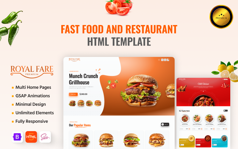 高级皇家餐厅的HTML网站模型