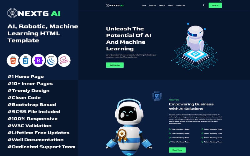 下一个AI -人工智能 & 科技创业公司模板
