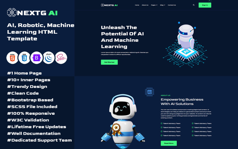VolgendeG AI - Sjabloon voor startups voor kunstmatige intelligentie en technologie
