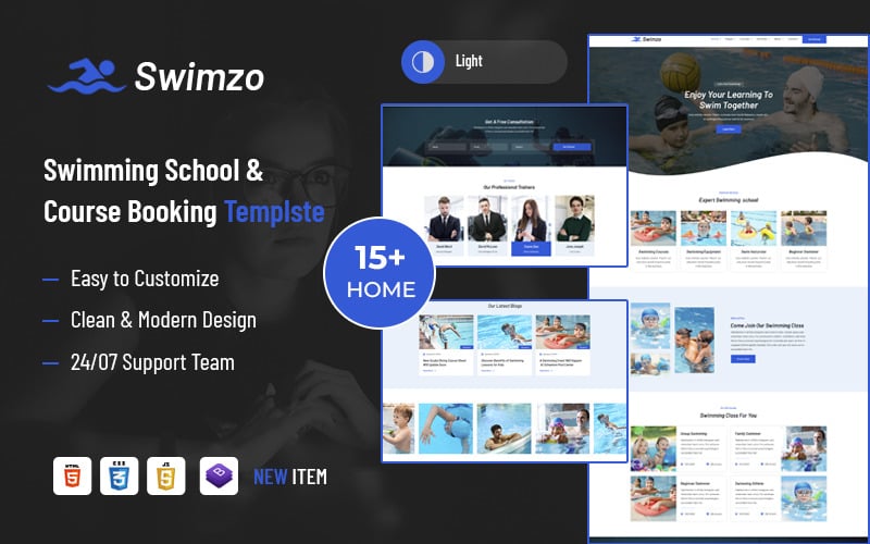 游泳学校和课程预订的html5模板