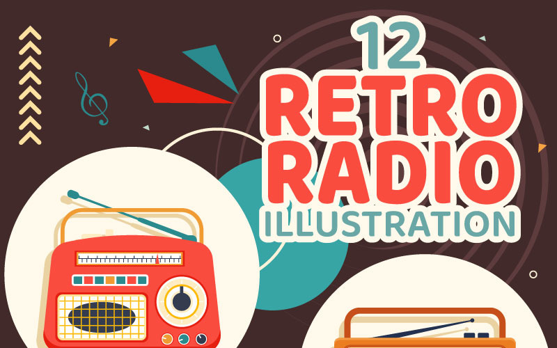 12 Retro rádió illusztráció