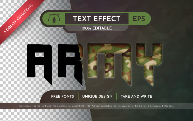 Edytowalny efekt tekstowy armii, styl graficzny