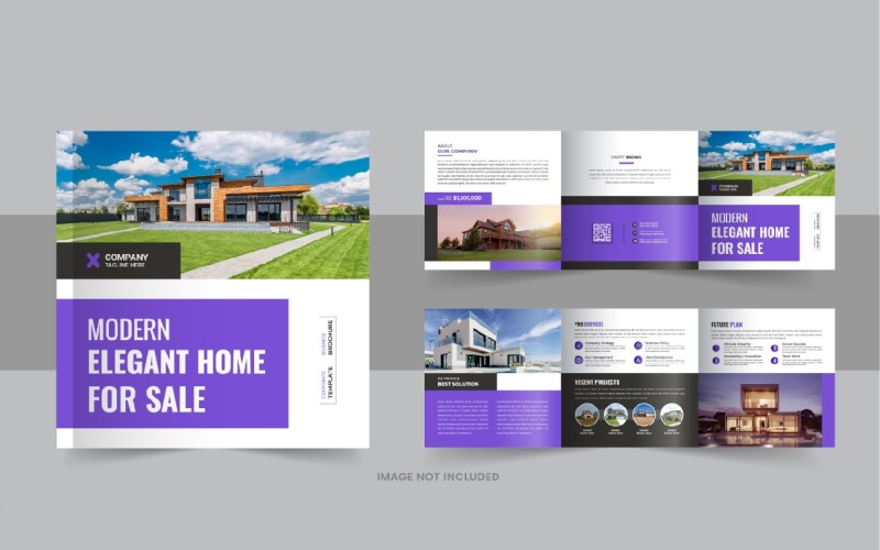 Brochure carrée à trois volets de l'immobilier, modèle de conception à trois volets pour la vente de maisons