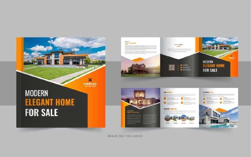Brochure carrée à trois volets sur l'immobilier, conception à trois volets pour la vente de maisons