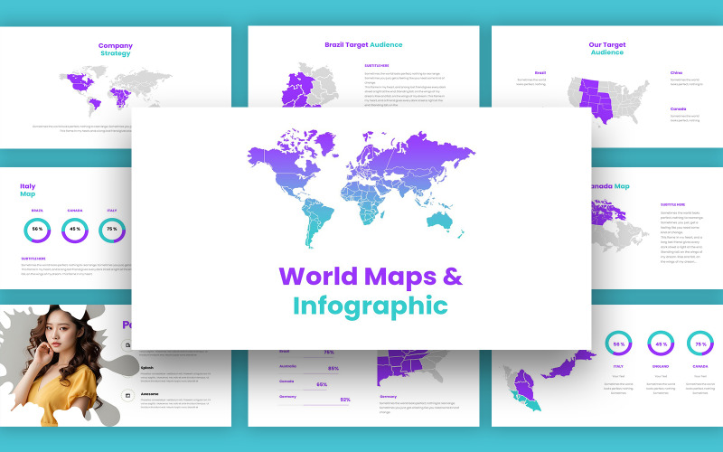 世界地图和幻灯片模板与谷歌信息图