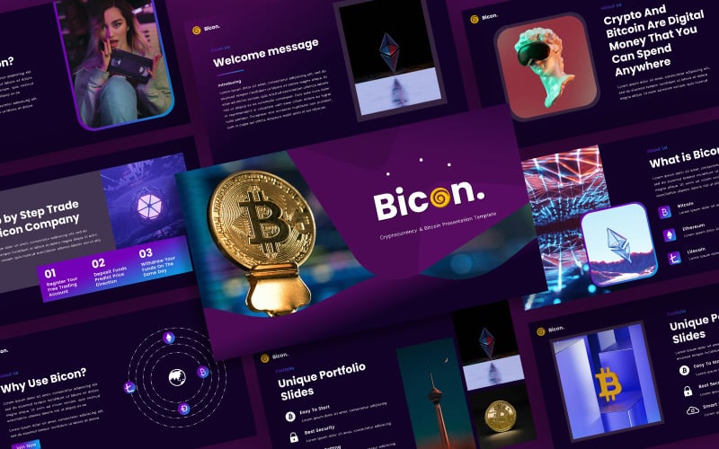 Bicon - plantilla de PowerPoint criptomoneda y bitcoin