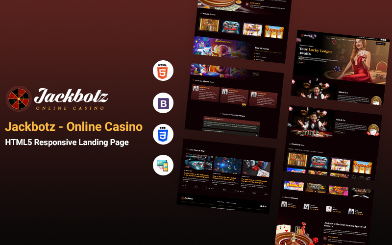 Jackbotz - Çevrimiçi Casino Açılış Sayfası HTML Web Sitesi Şablonu