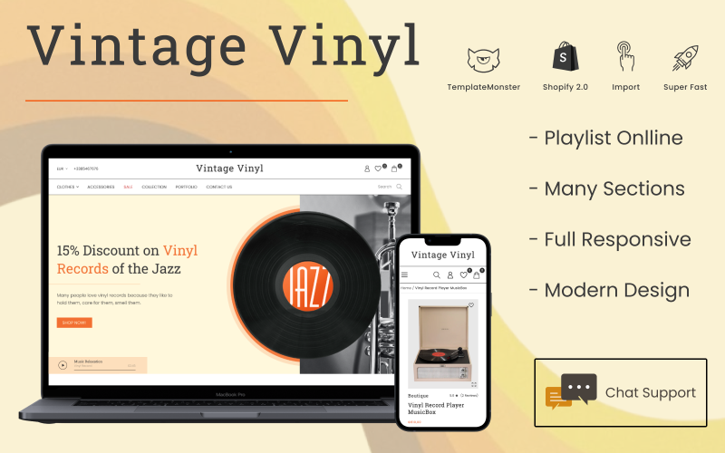 古董黑胶-音乐和唱片，轨道，歌曲，剪辑Shopify 2.0 Store