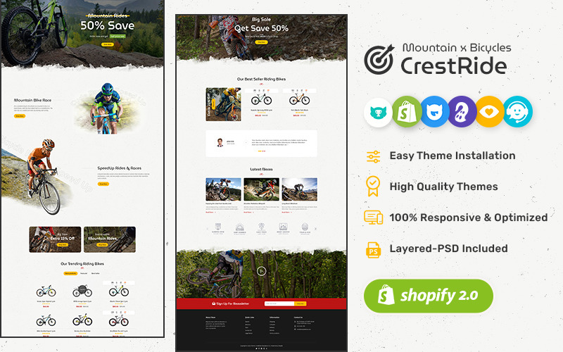 CrestRide - Спортивные велосипеды, мотоциклы и приключения Shopify тема
