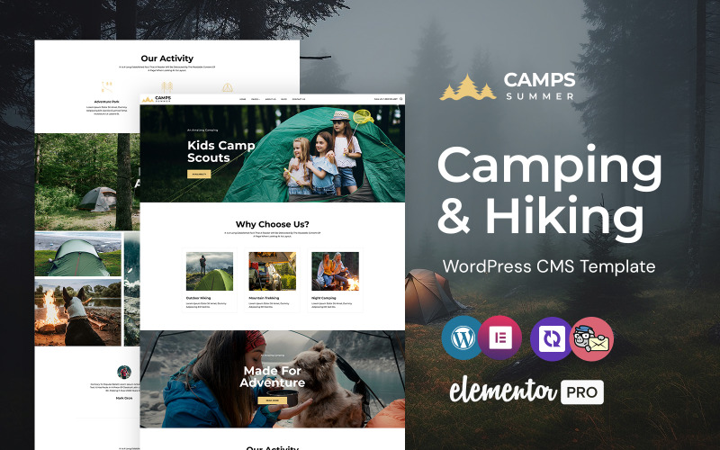 露营-露营，徒步旅行和冒险WordPress元素主题