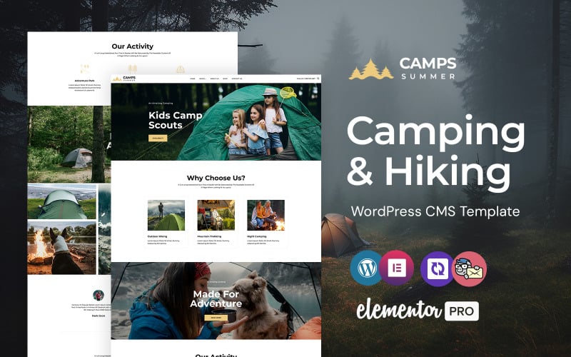 营地-露营，徒步旅行和冒险主题WordPress元素