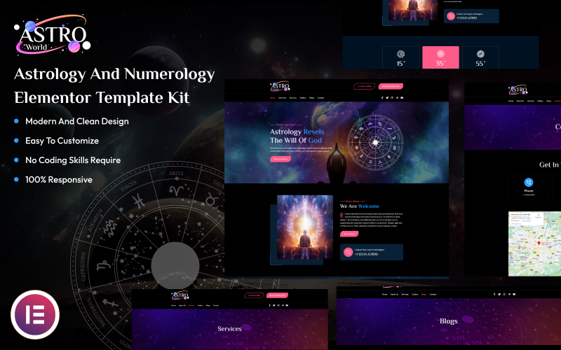 Astro World - Kit de modelo Elementor de astrologia e numerologia