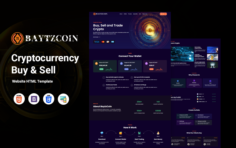BaytzCoin -用于加密货币交换和买卖的HTML网站模板