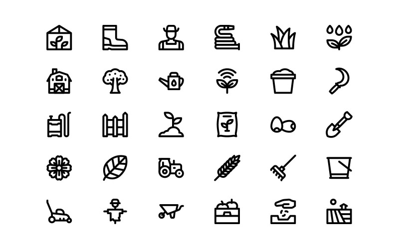 Set di icone fattoria stile linea pronto per l'uso