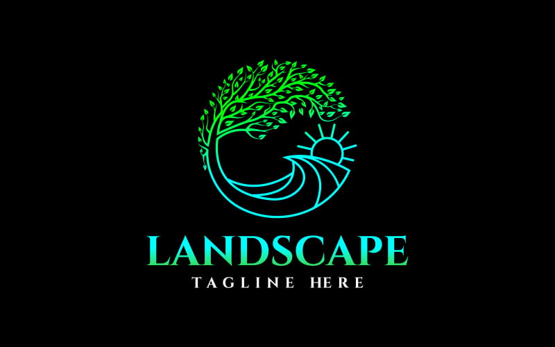 Natural Circle Tree Sea Ocean Landscape Logo Design