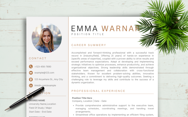 EMMA WARNAR - Profesjonalny i nowoczesny szablon CV