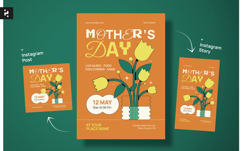 Flyer créatif orange pour la fête des mères