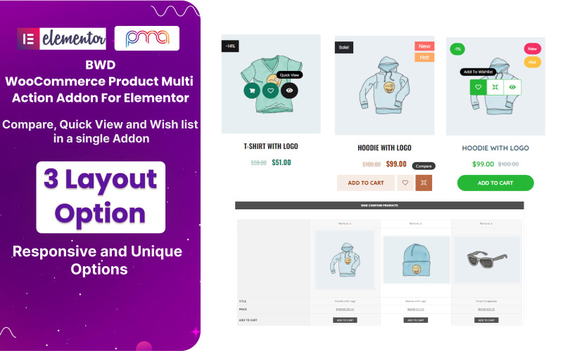 BWD WooCommerce Product Multi Action WordPress-plug-in voor Elementor