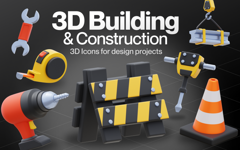 Construcy - Conjunto de ícones 3D de construção e construção