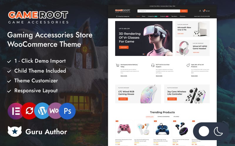 Gameroot - Negozio di accessori da gioco Elementor Tema reattivo WooCommerce