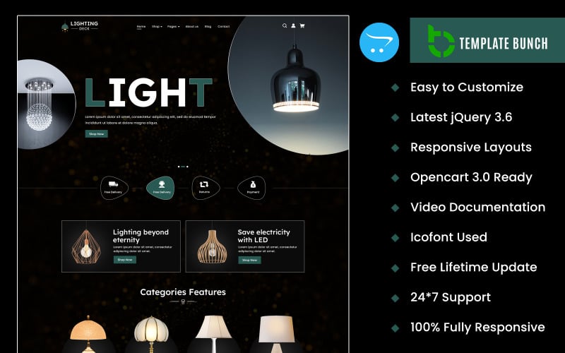 Lighting Deck – адаптивна тема Opencart для шаблону сайту електронної комерції
