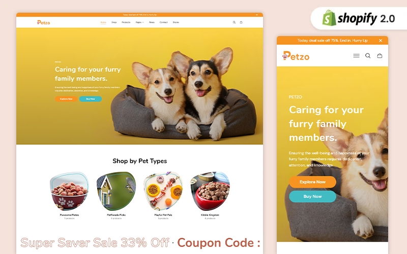 Petzo，时尚的Shopify主题，适用于宠物店和宠物配件