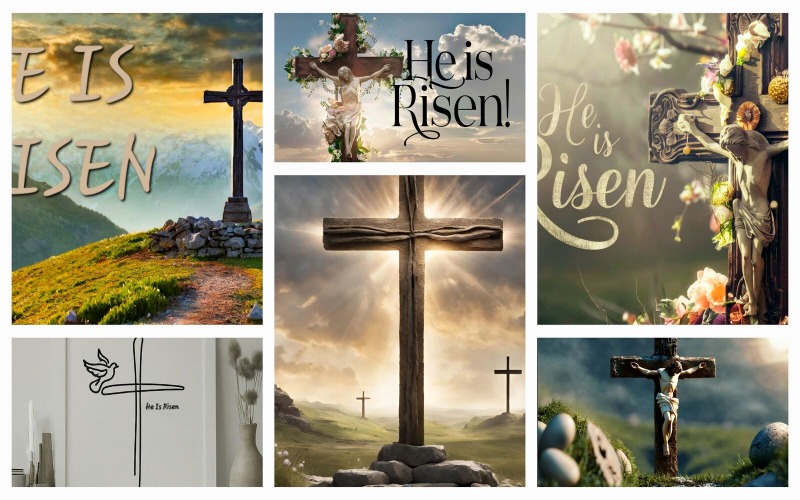 Verzameling van 7 Jezus Christus opstanding. Hij is verrezen illustratie