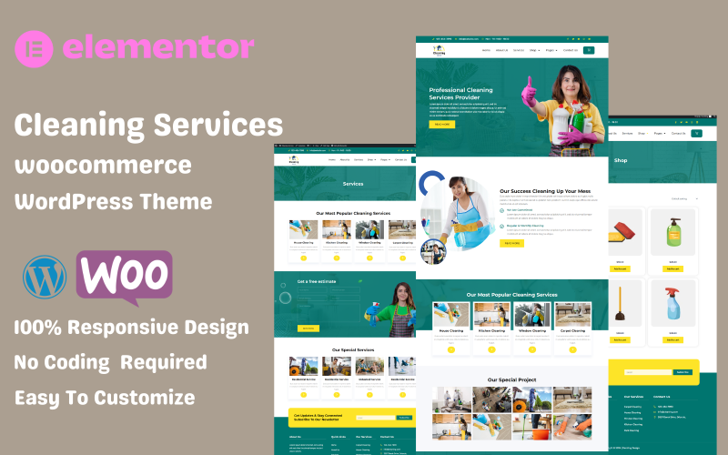 Tema WordPress per servizi di pulizia WooCommerce Elementor