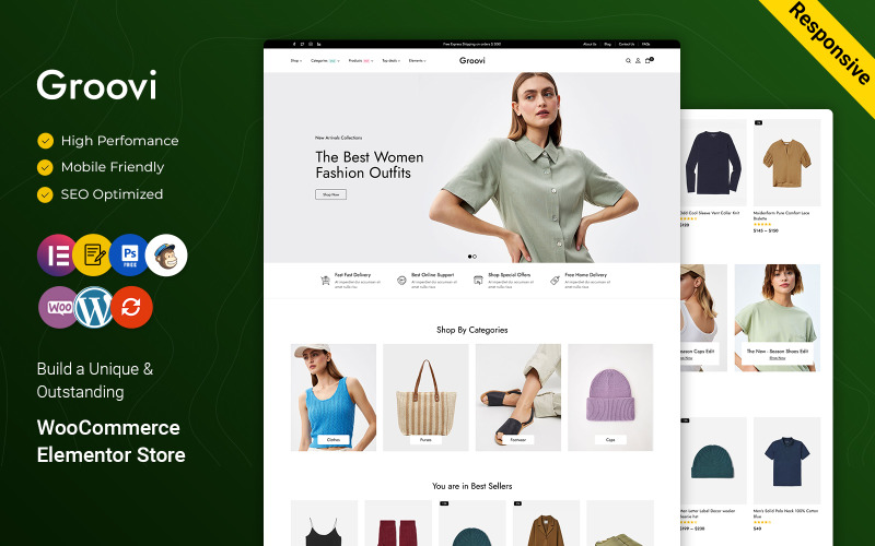 Groovi - Tema de loja de moda Elementor WooCommerce