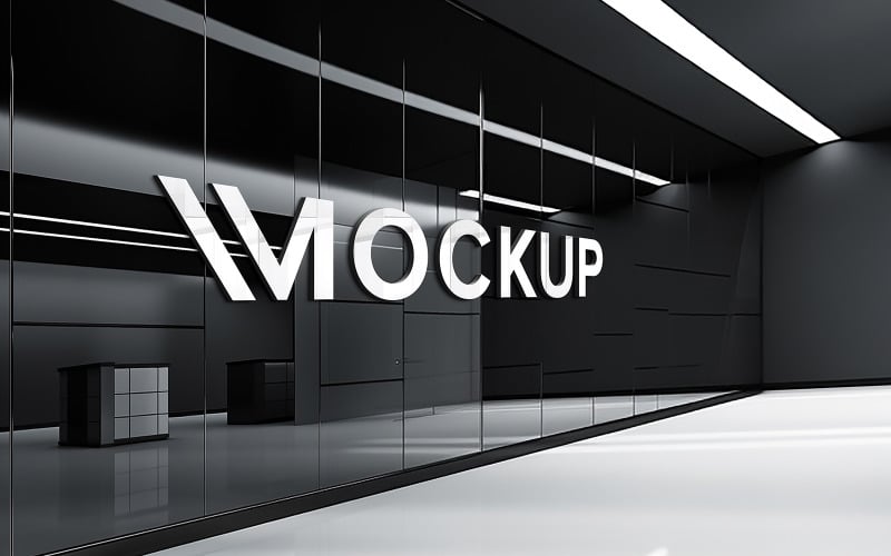 Black glass wall logo mockup 3d