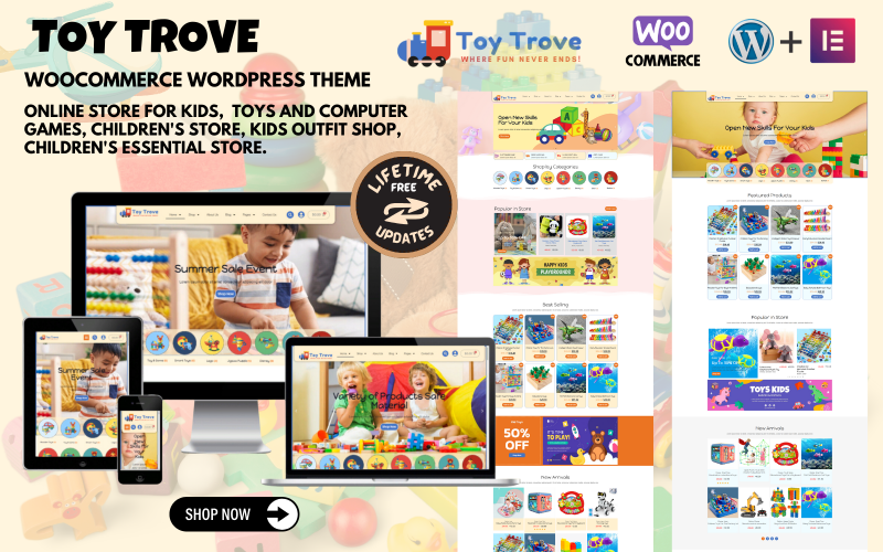 Toy Trove - WooCommerce Elementor WordPress theme for 孩子的玩具, apparel, gift items等等.