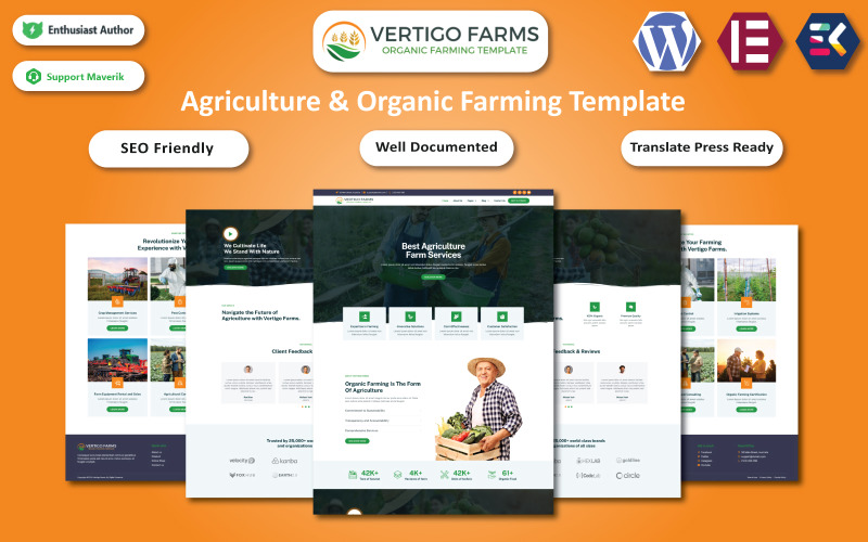 Vertigo Farms - Modèle Elementor pour l'agriculture et l'agriculture biologique