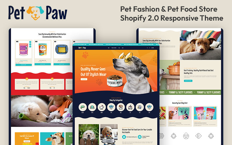 Petpaw — магазин модной одежды и кормов для домашних животных, многофункциональная адаптивная тема Shopify 2.0