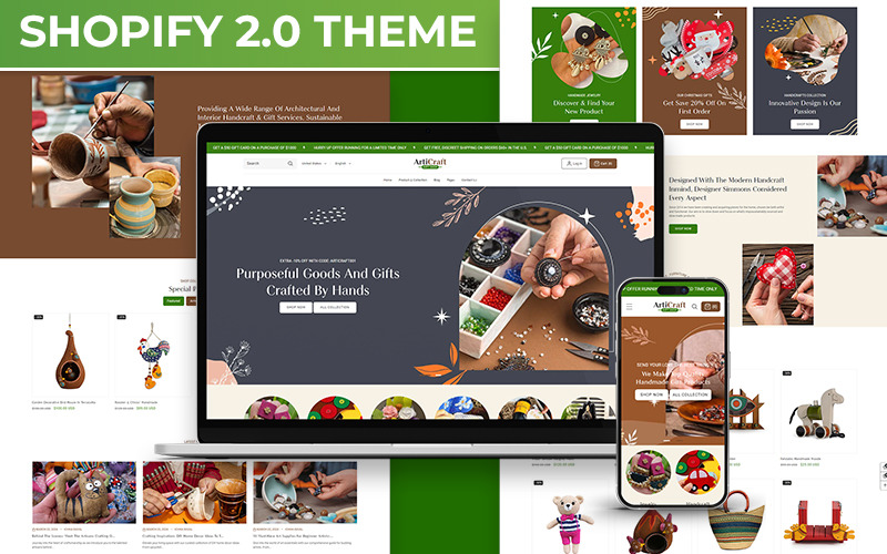 Articraft - Geschäft für handgefertigte Kunst und Geschenke. Mehrzweck-Shopify 2.0 Responsive Theme