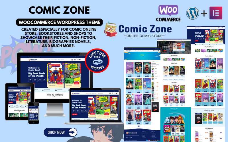 Comic Zone Woocommerce-thema voor stripwinkels, boekwinkels, nieuwsportaal Anime & Manga Stories