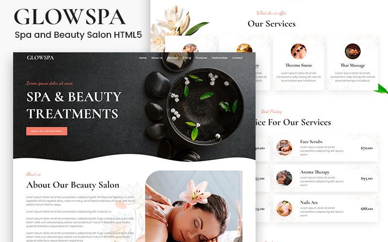 Glowspa - HTML5-bestemmingspagina voor spa- en schoonheidssalon