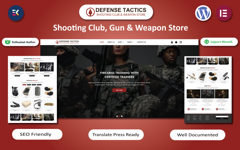 Defense Tactics - Shooting Club, Gun & Weapon Store WordPress Elementor Mall