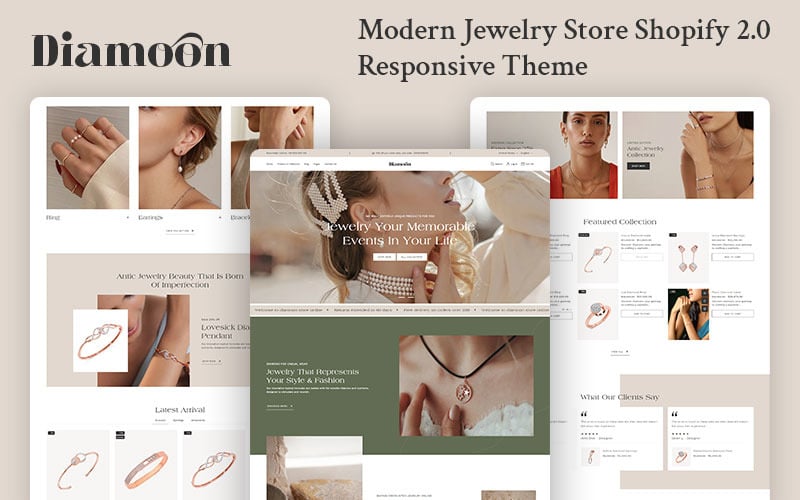 Diamoon – Адаптивна тема Shopify 2.0 Modern Jewelry Store