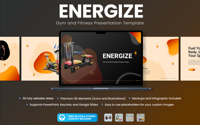 Szablon Prezentacji Google dla Energize Gym and Fitness