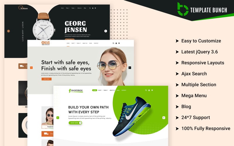 飞-手表和眼镜与鞋- Shopify响应主题的电子商务