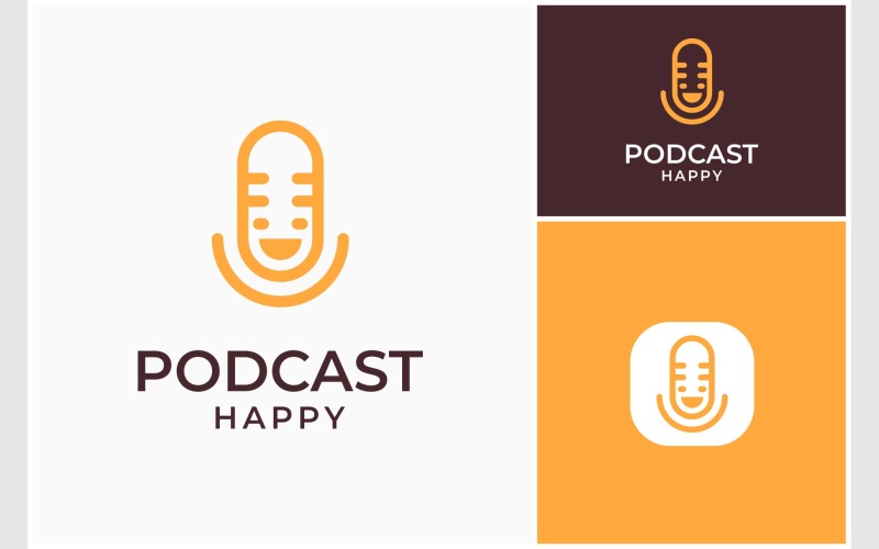 Logotipo feliz do microfone de podcast