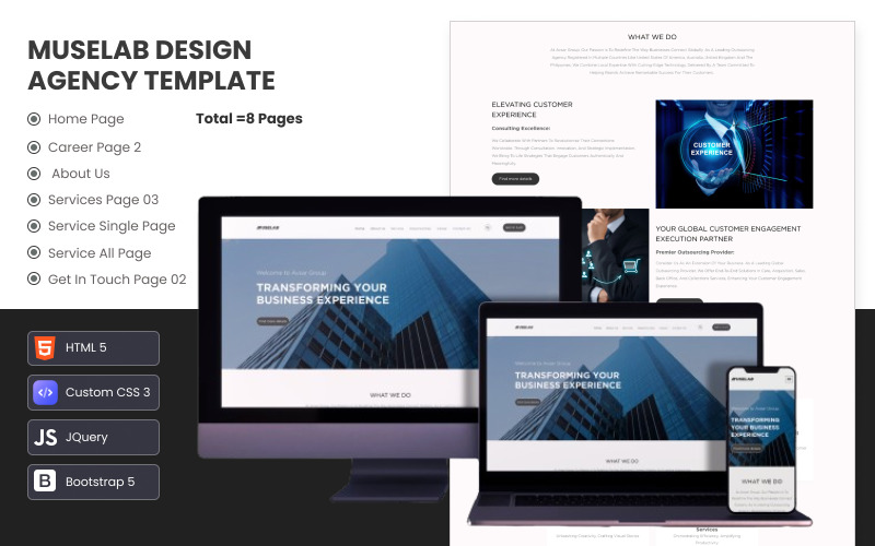 MuseLab – Modelo de site HTML de agência digital criativa