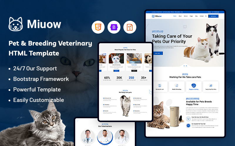 Miuow – Modèle de site Web vétérinaire pour animaux de compagnie et d'élevage