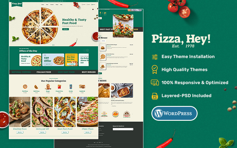 PizzaHey - Pizza, Fast Food & 餐厅- WooCommerce主题