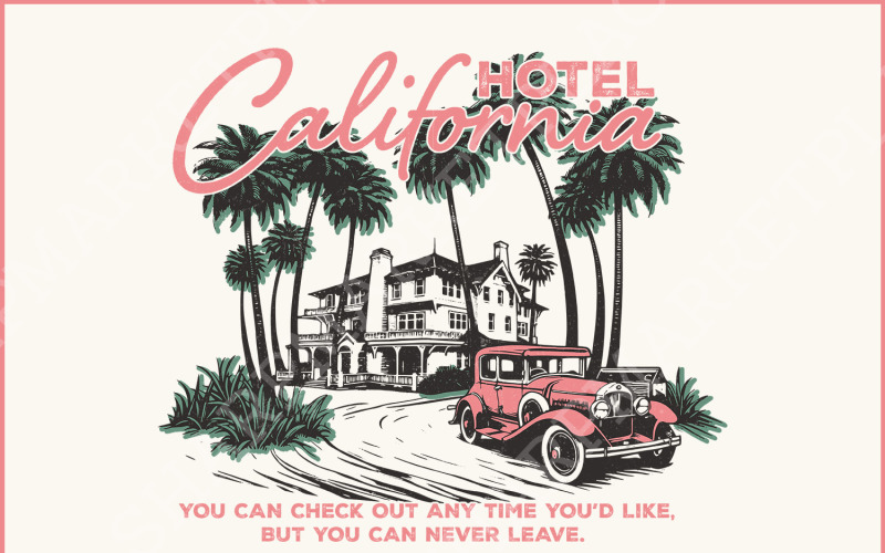 Hotel California Retro Vintage Vacation Summer Beach Sunset Eagles Western Divertente e umoristico