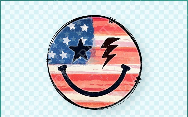 Винтажное улыбающееся лицо и флаг США в стиле ретро, американский PNG, 4 июля, патриотический дизайн рубашки